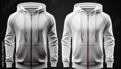 Zip-up Hoodie print mockup, 3d render, White color Front and back, copy space, Generative AI