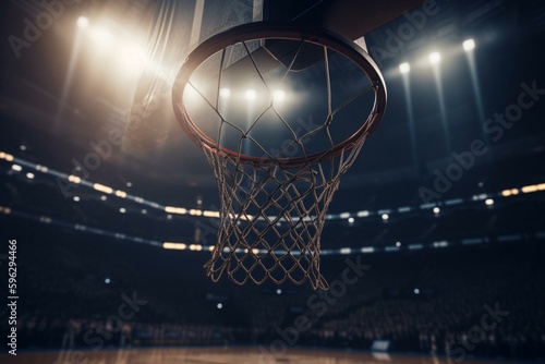 Basketball hoop in an arena. Generative AI