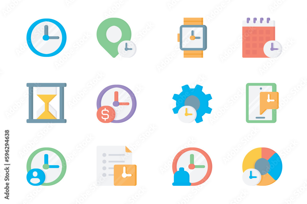 Time management 3d icons set. Pack flat pictograms of clock, location pin, watch, calendar, hourglass, deadline, planning, reminder, task list and other. Vector elements for mobile app and web design Time management 3d icons set. Pack flat pictograms of clock, location pin, watch, calendar, hourglass, deadline, planning, reminder, task list and other. Vector elements for mobile app and web design