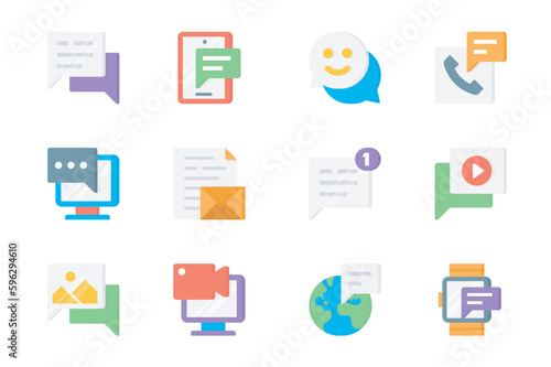 Communication 3d icons set. Pack flat pictograms of chat, message bubble, emoticon, call, computer, email, letter, new notification, video and other. Vector elements for mobile app and web design © alexdndz