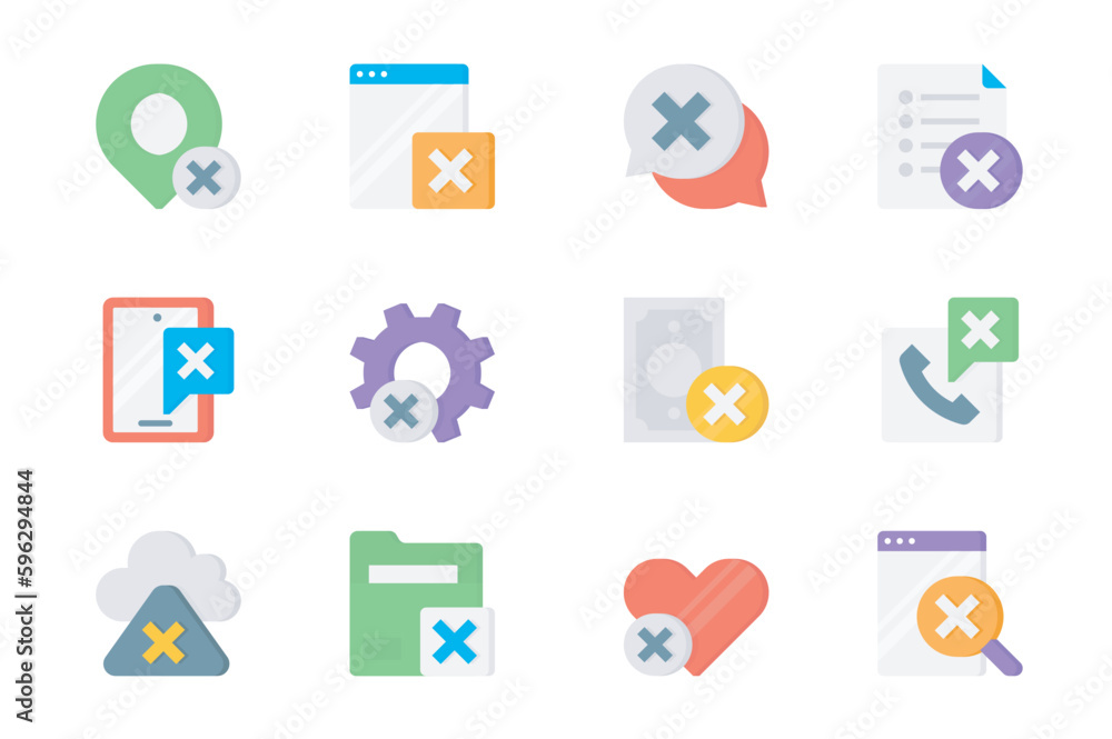 Reject 3d icons set. Pack flat pictograms of cross sign on location pin ...