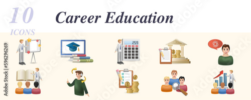Career education set. Creative icons  presentation  lessons  accounting staff  loan  thinking  teaching  help  economy project  human analysis  business training.
