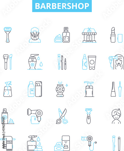 Barbershop vector line icons set. Barber  Haircut  Shave  Salon  Beard  Trim  Cut illustration outline concept symbols and signs