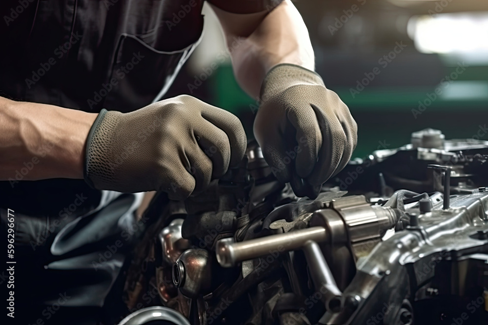 Auto mechanic working on car broken engine in mechanics service or garage Auto mechanic working on car broken engine in mechanics service or garage