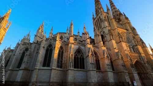 View of the Saint Andrew cathedral at sunset, Bordeaux. France. High quality 4k footage photo
