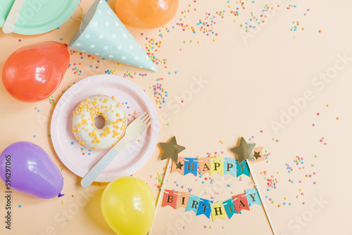 Happy birthday party table setting concept