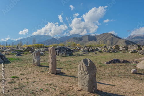 Ancient petroglyphs in Kyrgyzstan mountains
