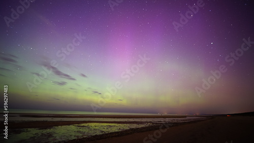 Aurora Borealis | Nothern Lights Spotted At Vecāķi Pludmale, Riga, Latvia create keyword for adobe stock