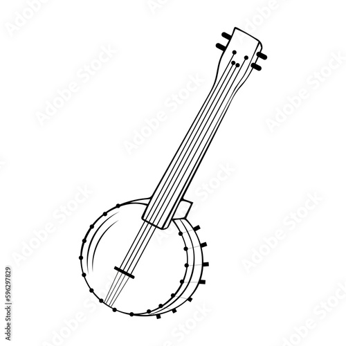 American banjo isolated retro musical instrument. Vector four string banjo guitar, chordal accompaniment