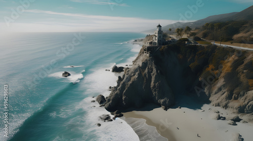 Amazing drone shot of a Malibu beach