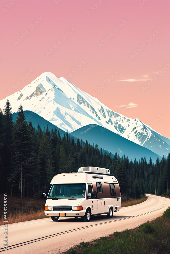 Road adventures on a camper, an exotic kind of outdoor recreation. Generative AI. Road adventures on a camper, an exotic kind of outdoor recreation. Generative AI.