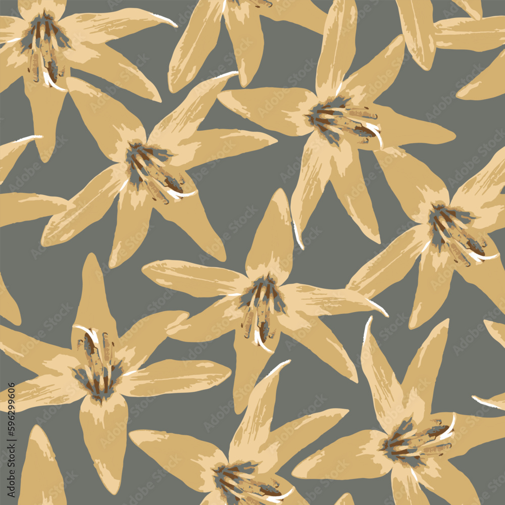 seamless doodle flower pattern drawn by hand on grey background