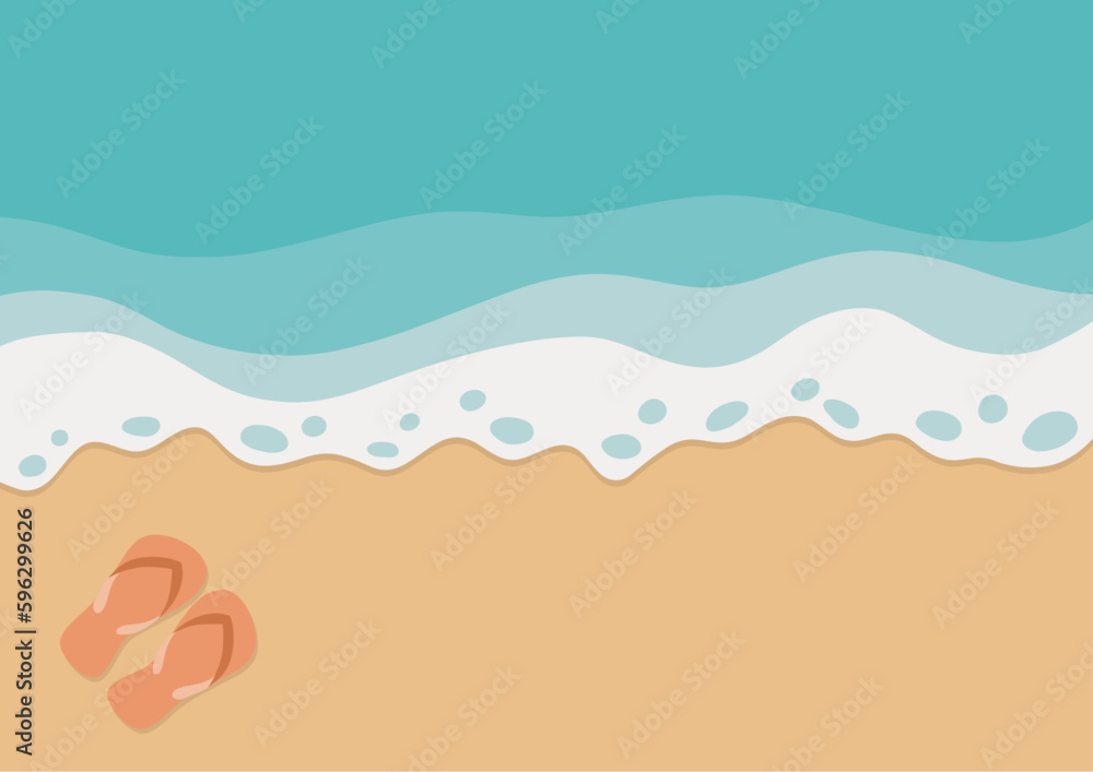 Summer Beach Background with Flip Flops, Ocean Sea, Vector Stock Vector