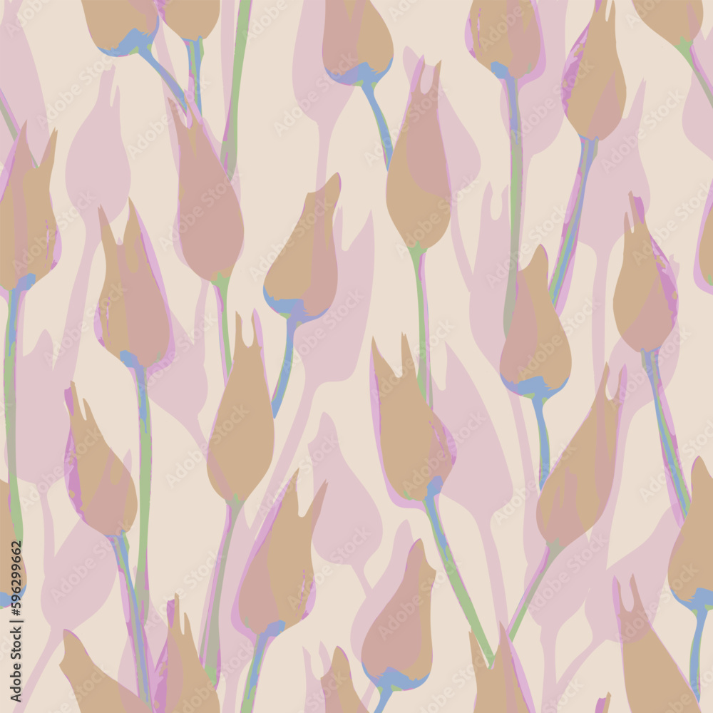 seamless pastel hand drawn tulips flower pattern background