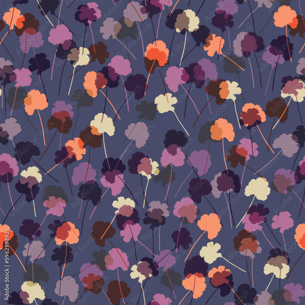 seamless abstract doodle flowers pattern violet background for fashion fabric