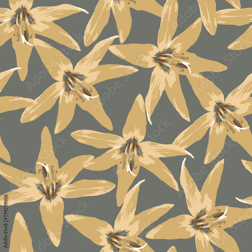 Obraz na płótnie seamless doodle flower pattern drawn by hand on grey background w salonie