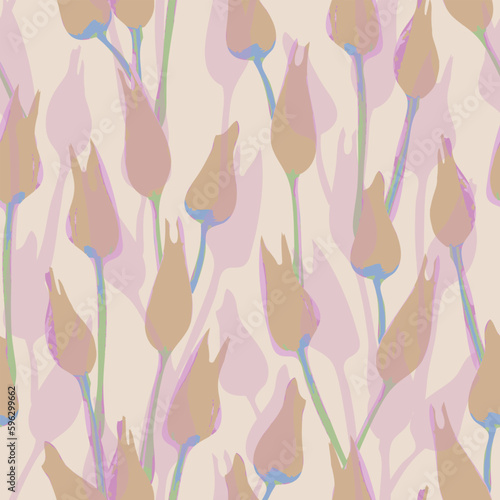 seamless pastel hand drawn tulips flower pattern background