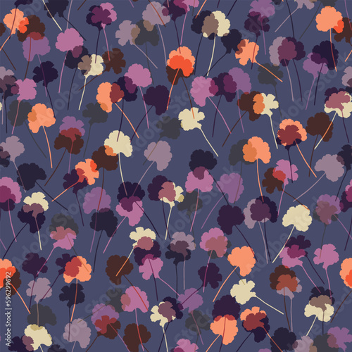 seamless abstract doodle flowers pattern violet background for fashion fabric