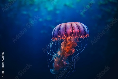 Vibrant jellyfish floating amidst aquatic environment. Generative AI © Khaled