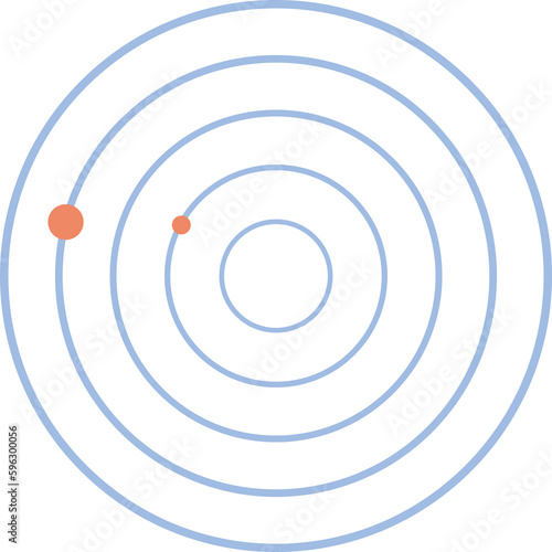 Design element in the form of circles with two dots located on them, like planets in orbits.
