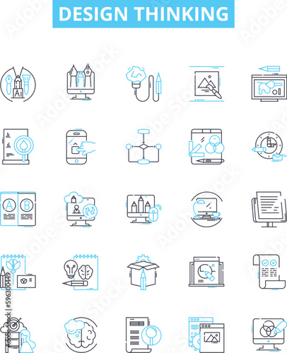 Design thinking vector line icons set. Design, Thinking, Ideation, Creativity, Innovation, User-Centered, Problem-Solving illustration outline concept symbols and signs