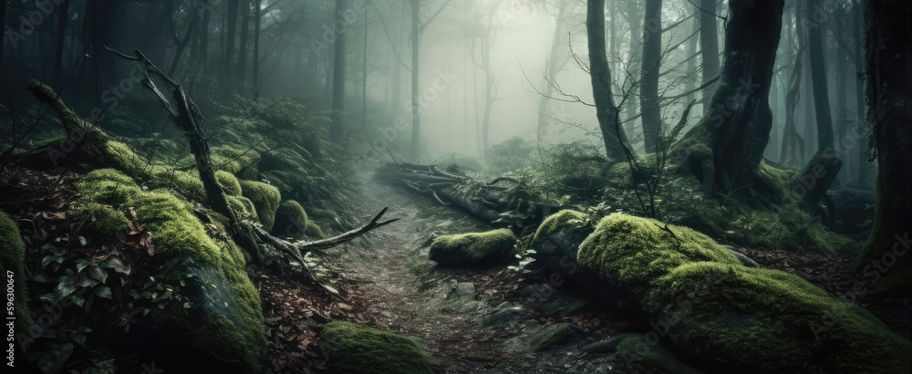 Premium AI Image  a dark and mysterious forest with an angry