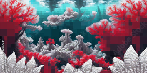 Underwater landscape. Aquatic background. Vector colorful illustration. Rectangular design.