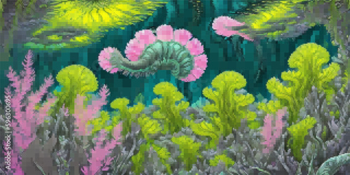 Underwater landscape. Aquatic background. Vector colorful illustration. Rectangular design.