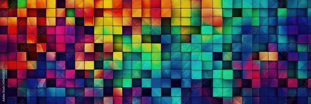 A Pattern Of Interlocking, Multicolored Squares Background. Generative AI