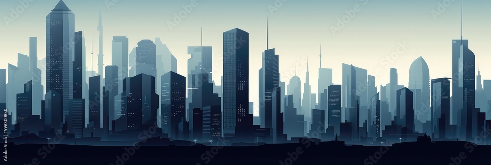 A Sprawling City With Skyscrapers Panoramic Background. Generative AI