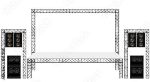 white stage and speaker with spotlight on the truss system on the white background	