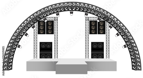 white stage and speaker with spotlight on the truss system on the white background	