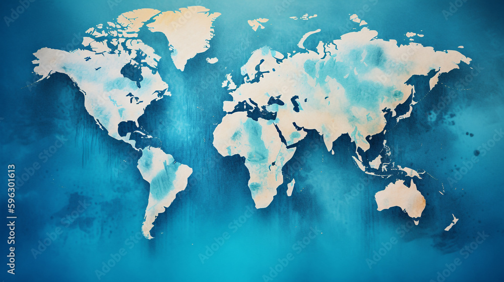 map of the world on a blue background. Generative Ai map of the world on a blue background. Generative Ai