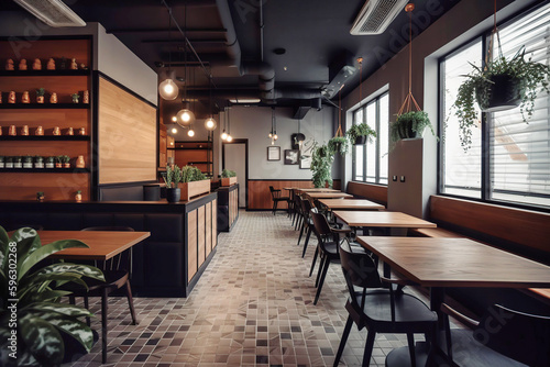 Interior design of beautiful modern cafe  bar. Created with generative Ai