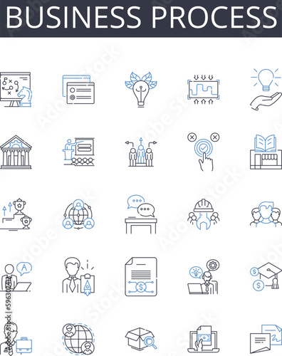 Business process line icons collection. Production line, Operational flow, Work procedure, Task sequence, Schedule framework, Operating mechanism, Service regimen vector and linear illustration