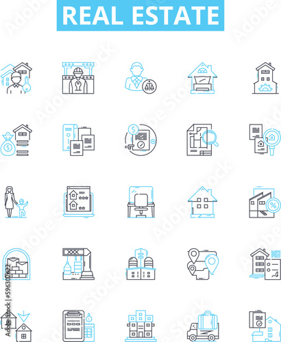 Real estate vector line icons set. property, investment, broker, mortgage, land, home, lease illustration outline concept symbols and signs