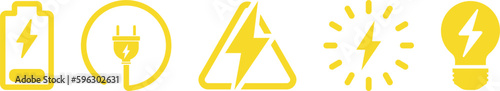 Lightning bolt icon set.Electric power symbol. Power energy sign