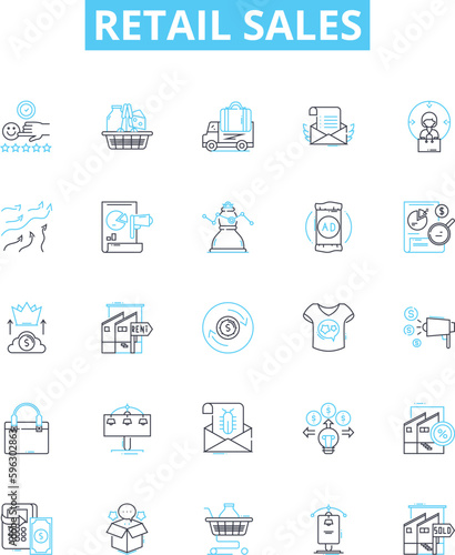 Retail sales vector line icons set. Retail, Sales, Merchandise, Shopping, Store, Customers, Products illustration outline concept symbols and signs