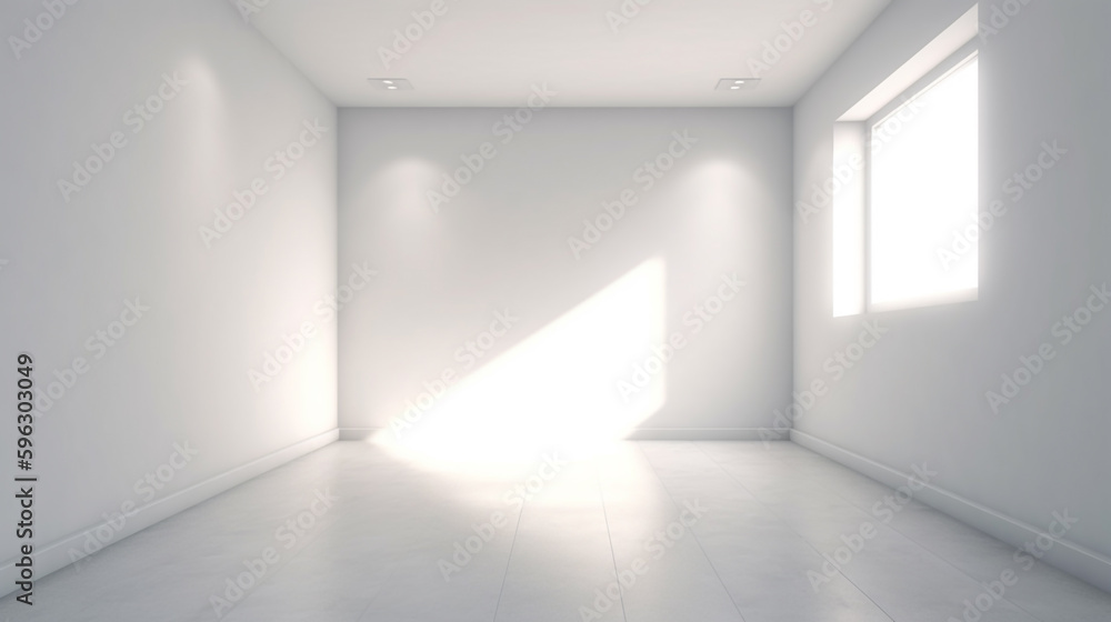 an empty room with white walls and sunlight. Generative Ai an empty room with white walls and sunlight. Generative Ai