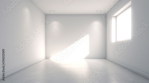an empty room with white walls and sunlight. Generative Ai