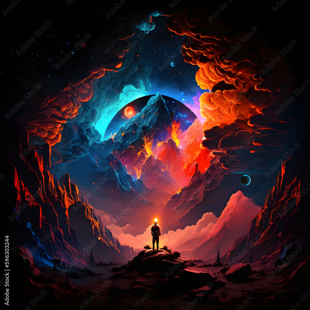 Fototapeta premium Into the Mystical Unknown: One Man's Solo Quest Through a Land of Wonders