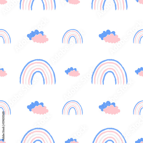 Seamless pattern with transgender rainbow and cloud on white background. Pride Month.