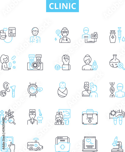 Clinic vector line icons set. Clinic, Medical, Healthcare, Outpatient, Treatment, Diagnostic, Surgery illustration outline concept symbols and signs