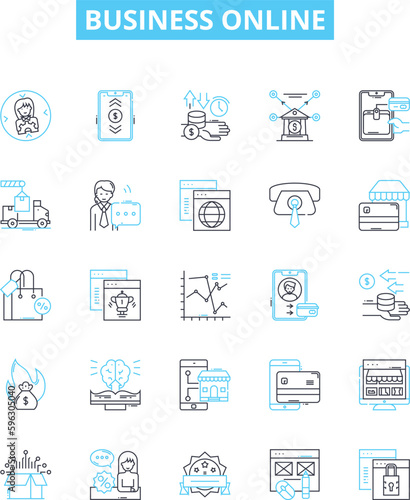 Business online vector line icons set. Online, Business, E-commerce, Entrepreneur, Digital, Sales, Networking illustration outline concept symbols and signs