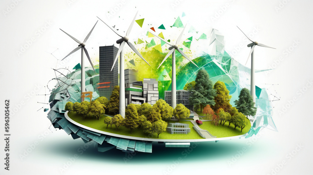 Wind turbine illustration. Renewable energy. Generative IA