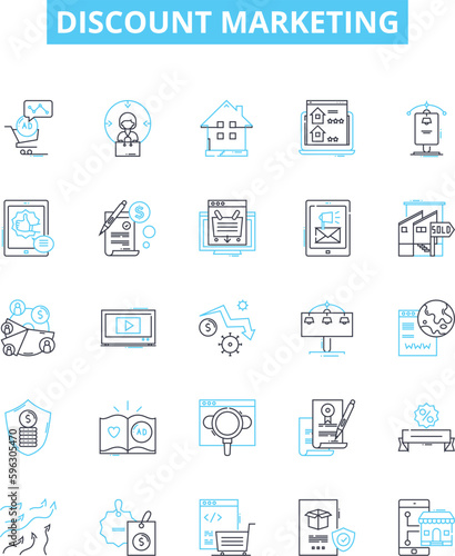 Discount marketing vector line icons set. Discount, Marketing, Sales, Deals, Coupons, Offers, Savings illustration outline concept symbols and signs