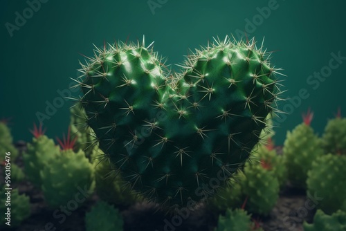 Realistic 3D cactus heart illustration in green. Generative AI