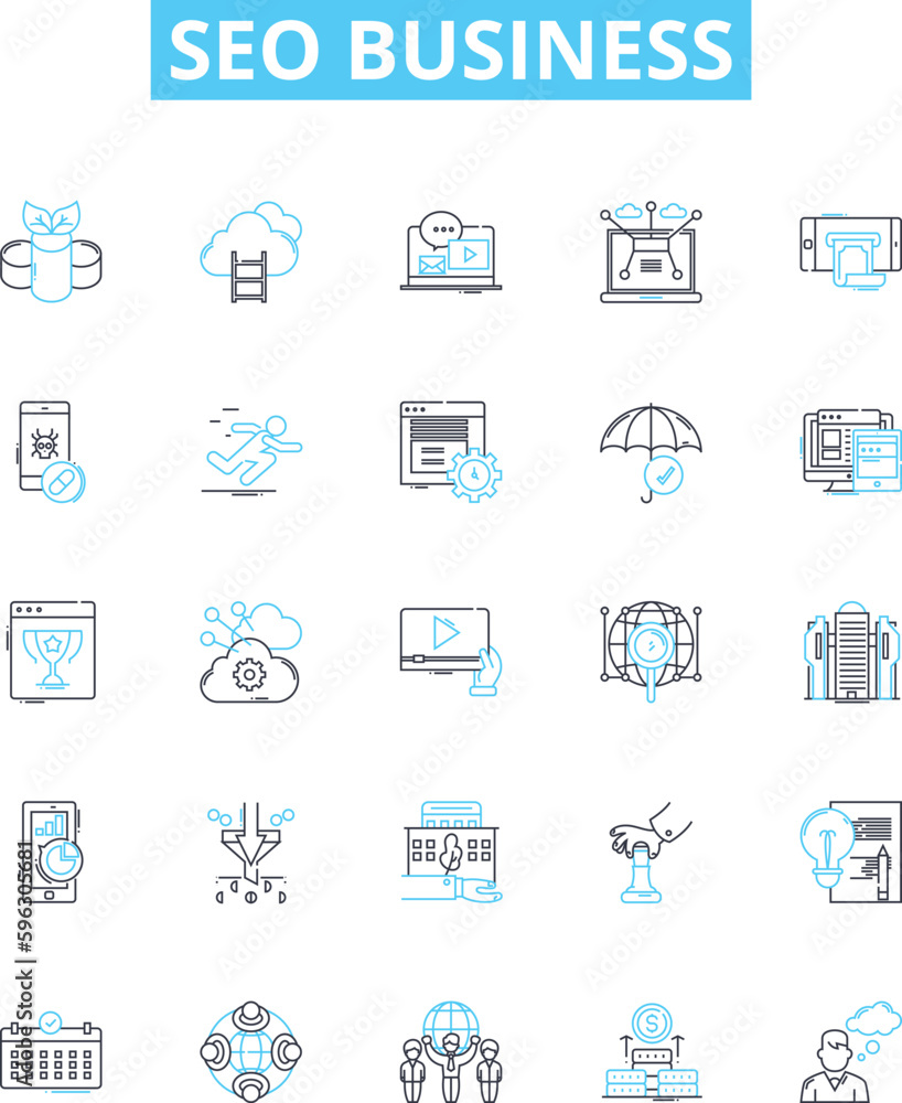 Seo business vector line icons set. SEO, Business, Digital, Marketing, Optimization, Ranking, Services illustration outline concept symbols and signs Seo business vector line icons set. SEO, Business, Digital, Marketing, Optimization, Ranking, Services illustration outline concept symbols and signs