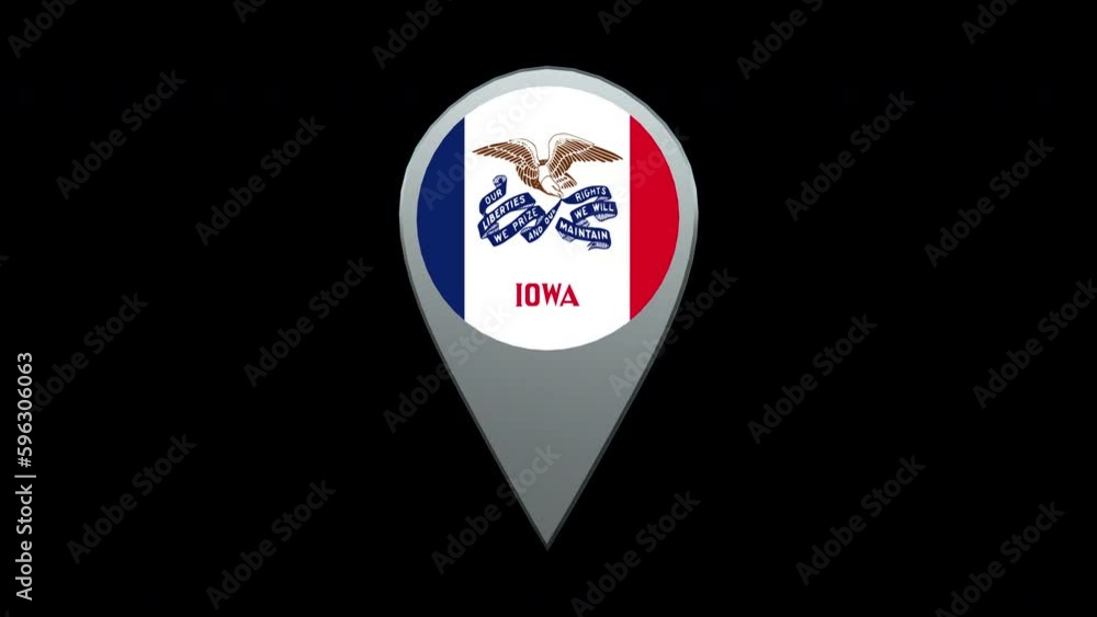 Iowa State Flag Location Map Marker Pin With Alpha Channel Looped Iowa State Flag Location Map Marker Pin With Alpha Channel Looped