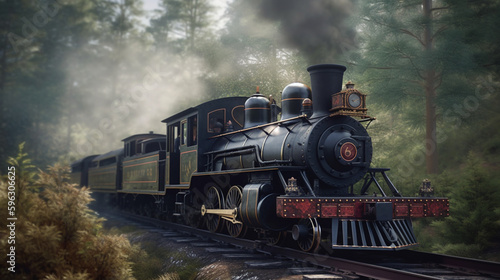 Steam locomotive in the forest. generative ai